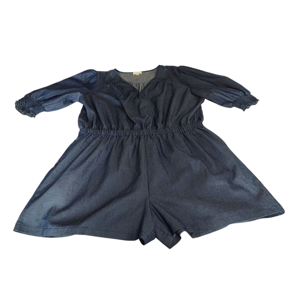 ODDY Women's Blue Puff Sleeve Denim Romper V-Neck Plus Size 3XL NWOT - Picture 7 of 11